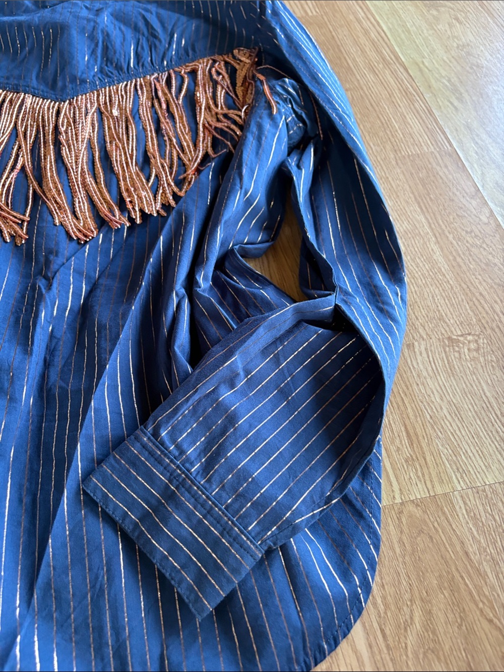 Cruel Girl Navy Blue Button-Down Shirt with copper Stripe Detail - Picture 5 of 5